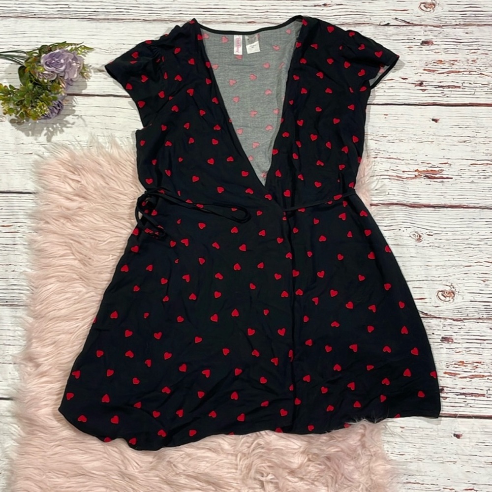 Beach Bunny Teagan Heart Black Mini Wrap Dress - XS